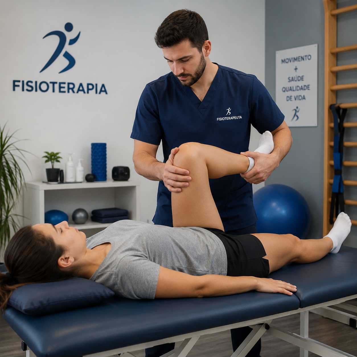 Fisioterapeuta atendendo paciente e registrando a evolução da sessão no SmartDoctor