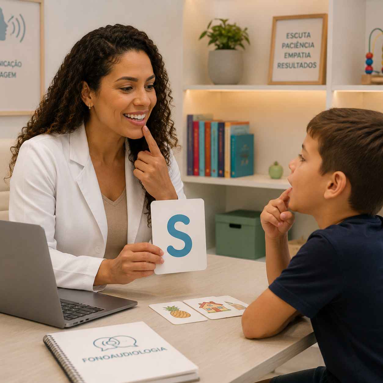 Fonoaudióloga em atendimento registrando a evolução da sessão no SmartDoctor