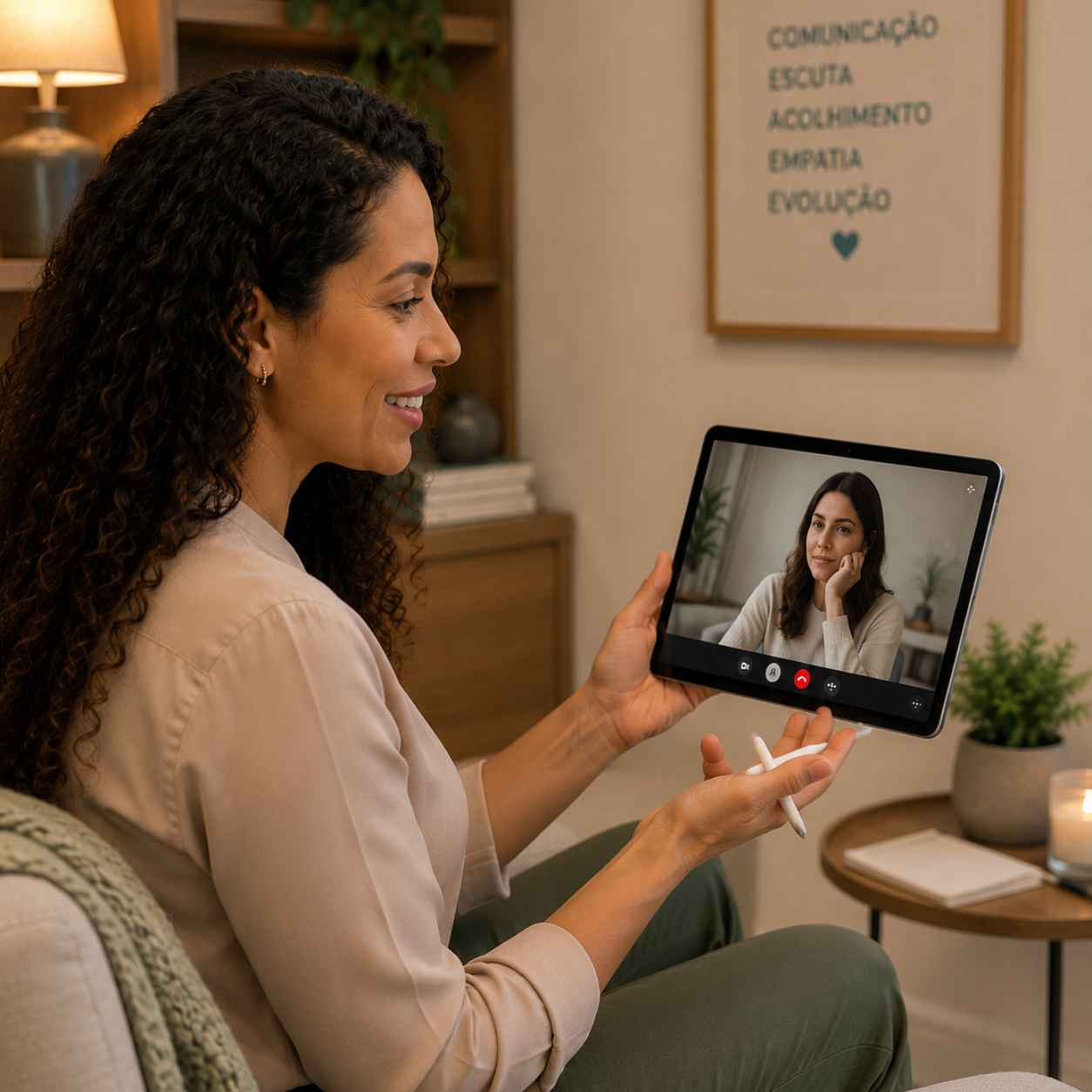 Sessão de telefonoaudiologia por vídeo no tablet, conforme a Resolução CFFa 580